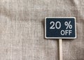 Sale 20 percent off drawing on blackboard Royalty Free Stock Photo