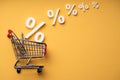 Sale Percents Falling Into Shopping Cart Royalty Free Stock Photo