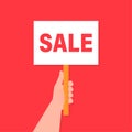 Sale placard hand great design for any purposes. Background vector illustration. Web design