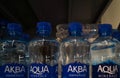 Sale of plastic bottles with clear water Aqua Minerale from PepsiCo 20.10. 2020 in Russia, Kazan, st. Richard Sorge 11b