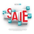 Sale poster or banner with cubes and percents on white background Royalty Free Stock Photo