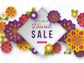 Sale poster or banner for festival of lights - Diwali. Paper cut style of Indian Rangoli. White background, vector Royalty Free Stock Photo