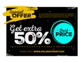 Sale Poster Design. Special Offer Tag and Best Price Label on Black Background with Grunge Texture and Memphis Pattern.