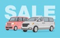 Sale poster design template with japanese kei car and korean van car.