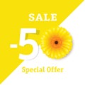 Sale Poster With Yellow Gerber Royalty Free Stock Photo