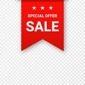 Sale, price tag or label isolated on transparent background. Shopping sticker and badge for merchandise and promotion. Red sticker Royalty Free Stock Photo