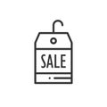 Sale price tag thin line icon. Seasonal discount badge sale design. Paper label, card. Vector simple flat linear design Royalty Free Stock Photo