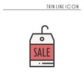 Sale price tag thin line icon. Seasonal discount badge sale design. Paper label, card. Vector simple flat linear design Royalty Free Stock Photo