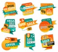 Sale price tags. Promotional supermarket discoun stickers, advertising offer banner ribbons. Paper promotion sales label Royalty Free Stock Photo