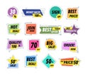 Sale promo badges. Guarantee labels. Promo sticker exclusive premium best pricing tag. Seller offer big sale vector set