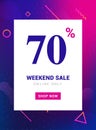 Sale promo banner weekend offer. Big Discount 70 percent promotion deal template