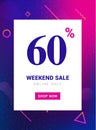 Sale promo banner weekend offer. Big Discount 60 percent promotion deal template