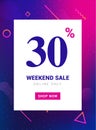 Sale promo banner weekend offer. Big Discount 30 percent promotion deal template