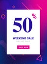 Sale promo banner weekend offer. Big Discount 50 percent promotion deal template