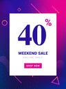 Sale promo banner weekend offer. Big Discount 40 percent promotion deal template