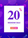 Sale promo banner weekend offer. Big Discount 20 percent promotion deal template