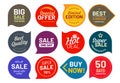 Sale quality badges. Round hundred percent assured label badge. Sticker vector illustration icons set