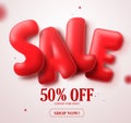 Sale red balloon 3D text vector banner design with 50% off in white Royalty Free Stock Photo