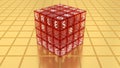 SALE Red Glass Magic Cube Box on Golden Floor