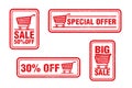 Sale red grunge stamp sign set. Special offer, big sale, sale 50, 30 percent off Royalty Free Stock Photo