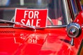 FOR SALE red sign on classic antique car Royalty Free Stock Photo