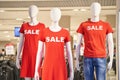 Sale red sign at mall. Discount t-shirt concept Royalty Free Stock Photo