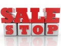 Sale in red on white cubes with stop concept Royalty Free Stock Photo