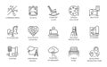 Sale, rent of real estate and public zones mono thin stroke symbols. Set of black icons in linear design