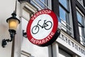 Sale and repair bicycle sign in Amsterdam, The Netherlands. Bicycle shop store front