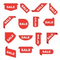 Sale ribbons. Corner banner, new tag labels and present buttons vector isolated collection Royalty Free Stock Photo