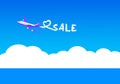 Sale season poster, airplane in clouds, minimal 