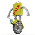 Sale. Shopping bag in a cyborg style on the wheel