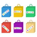 Sale shopping bag vector set in six different colors set. Royalty Free Stock Photo