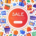 Sale and Shopping Banner Design with Flat and Colorful Icon Vector Template Royalty Free Stock Photo