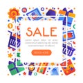 Sale and Shopping Banner Design with Flat and Colorful Icon Vector Template Royalty Free Stock Photo