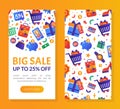 Sale and Shopping Banner Design with Flat and Colorful Icon Vector Template Royalty Free Stock Photo