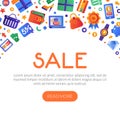 Sale and Shopping Banner Design with Flat and Colorful Icon Vector Template Royalty Free Stock Photo