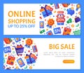 Sale and Shopping Banner Design with Flat and Colorful Icon Vector Template Royalty Free Stock Photo