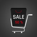 Sale with shopping cart. Sale banner, poster, Big sale, special offer, discounts, banner template design. Royalty Free Stock Photo