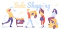 Happy shopping people. Sale shopping. Flat Vector illustration Royalty Free Stock Photo