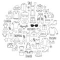 Sale Shopping Market Internet shop Discount Vector set of doodle icons for sale