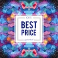 Sale sign on abstract cosmic watercolor background