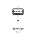 Sale sign outline vector icon. Thin line black sale sign icon, flat vector simple element illustration from editable signs concept Royalty Free Stock Photo