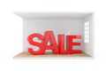 Sale Sign in Room Interior with Large Window and Wooden Parquet Floor. 3d Rendering Royalty Free Stock Photo