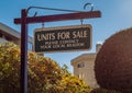 For Sale signs displayed outside of a new houses. Estate agent sign displayed on a street Royalty Free Stock Photo
