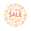 Sale Signs Round Design Template Thin Line Icon Concept. Vector