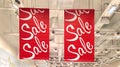 Sale banners in shopping mall