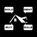 Sale, Sold, rent, buy house icon isolated on dark background Royalty Free Stock Photo