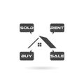 Sale Sold Rent Buy house icon with shadow Royalty Free Stock Photo