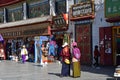 Tibet, Lhasa, China, June, 02, 2018.   Sale of Souvenirs on the ancient Barkhor street.Tibet, Lhasa Royalty Free Stock Photo